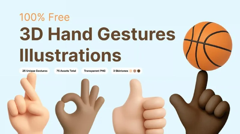Превью публикации: Hand Gestures 3D Illustrations
