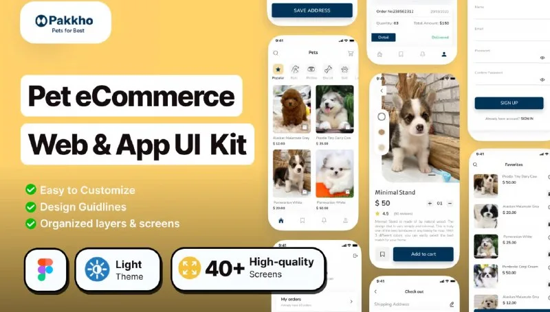 Превью публикации: Pakkho Pet - Dog Ecommerce App UI Kit